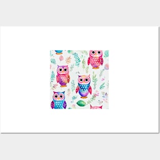 Watercolor owl pattern Posters and Art